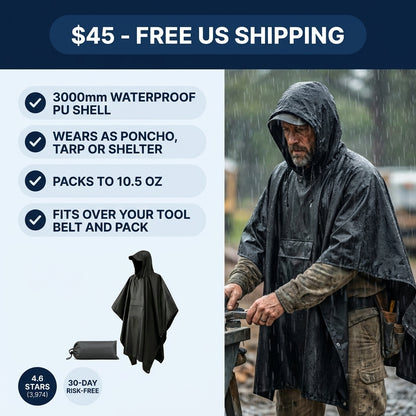 Poncho raincoat tarpaulin multi-functional 3-in-1